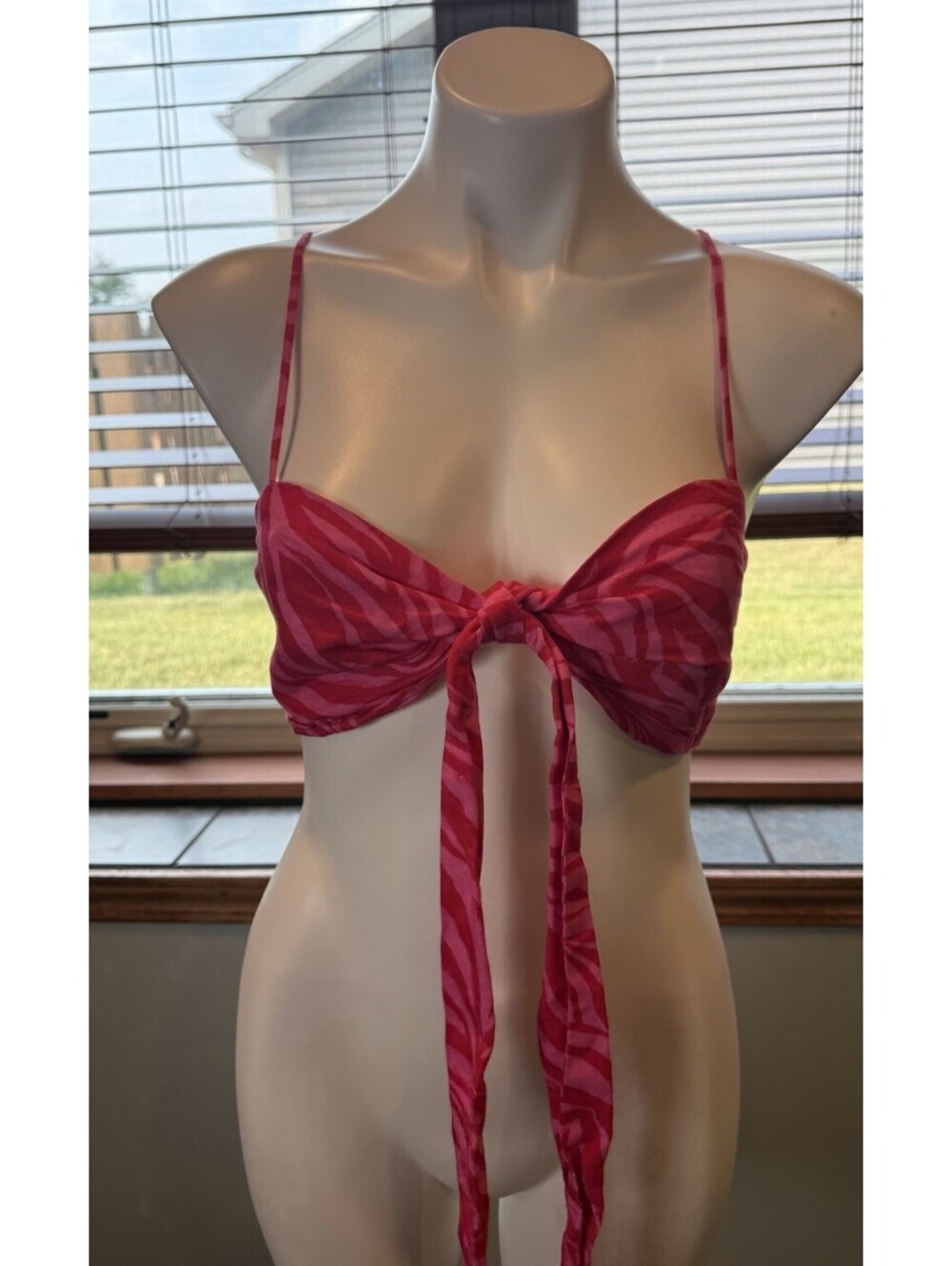 H&M Red & Pink Linen Blend Top Size Large